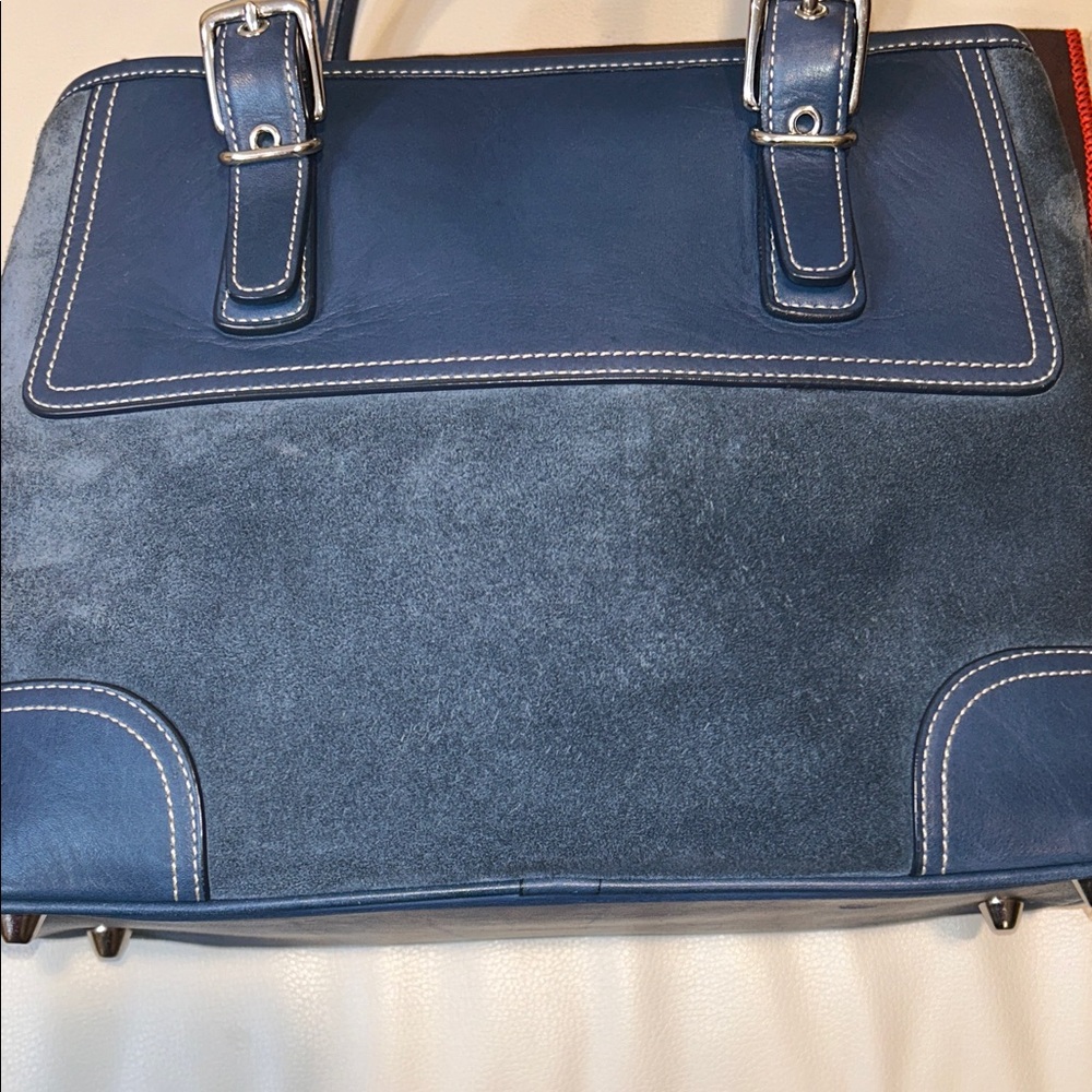 Vintage Coach Hampton Blue Leather and Suede Satchel - Picture 12 of 16